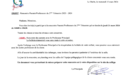 Rencontre Parents professseurs 2 ème Trismestre 2023-2024
