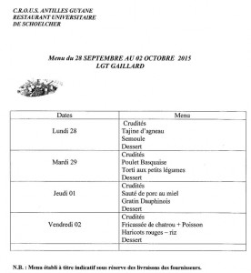 menu de la semaine