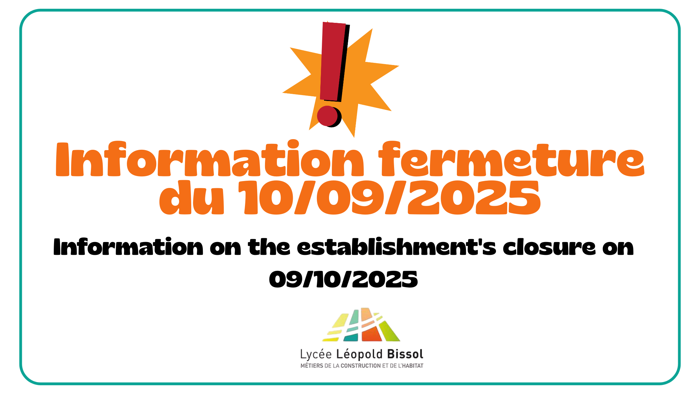 Fermeture exceptionnelle le 10 09 2025