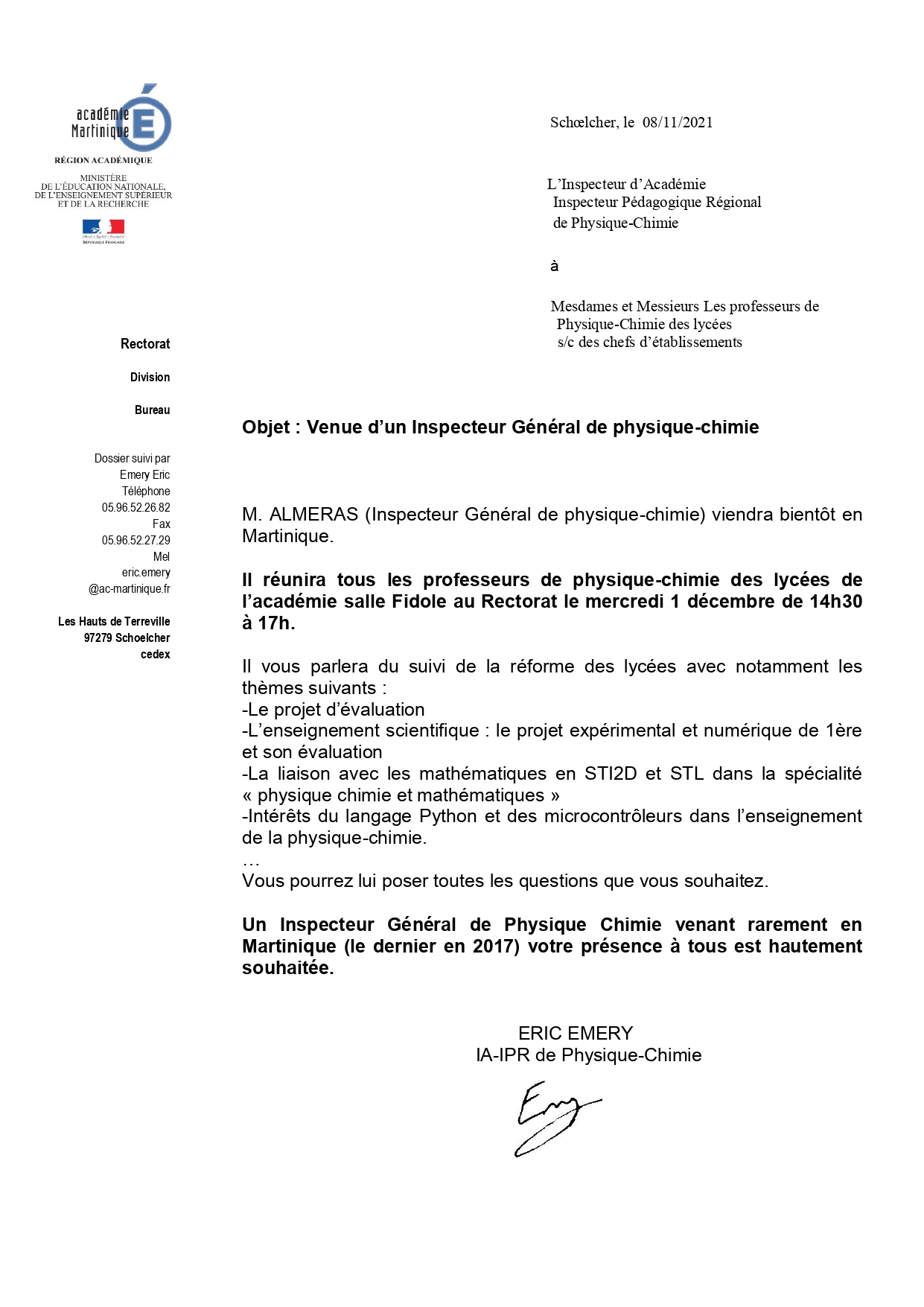Visite Inspecteur Général Site de PhysiqueChimie