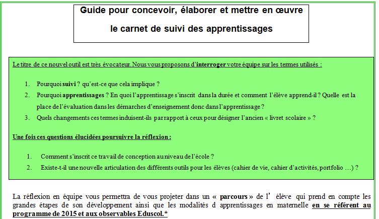 guide pour concevoir le carnet de suivie des apprentissages – Pôle