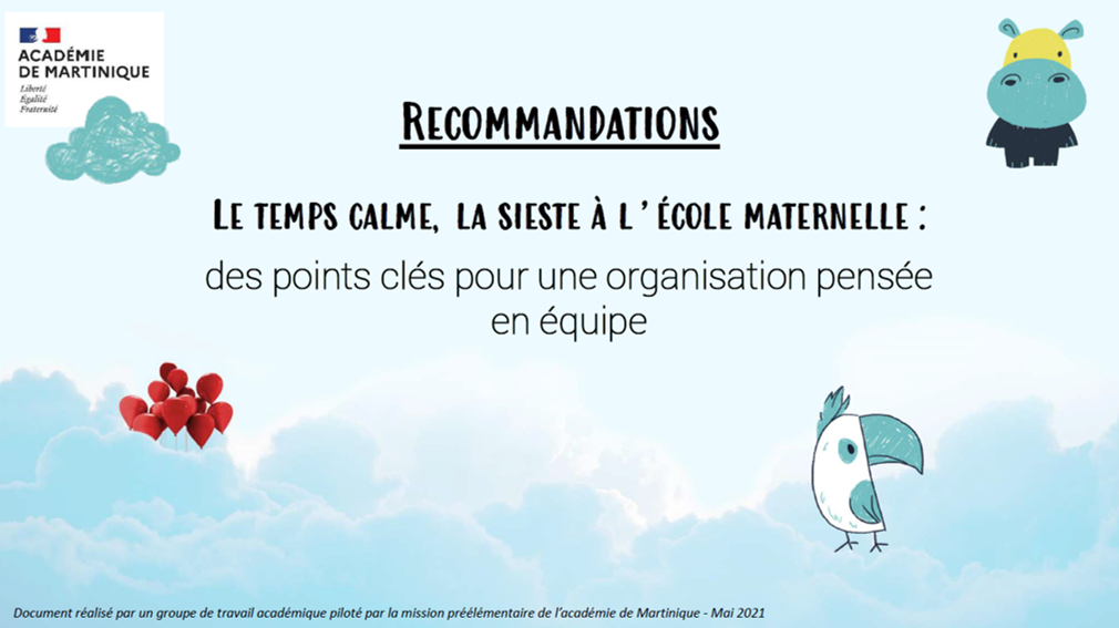 Le temps calme, la sieste – Pôle Maternelle Martinique